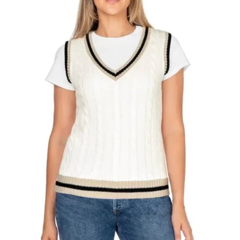 NWT In Conversation Womens Cotton Sweater Vest Ivory Sleeveless Preppy